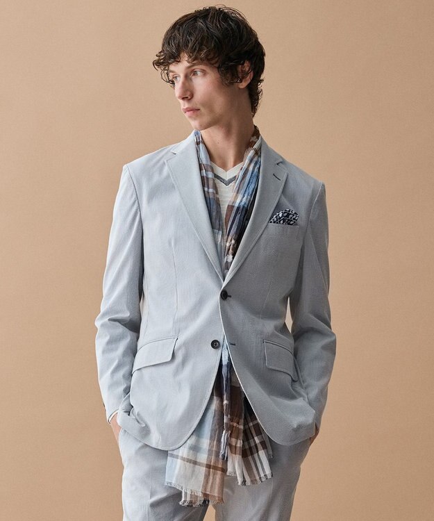 JOSEPH ABBOUD 【bugatti×V.FRAAS】ビッグチェック コットン ストール サックスブルー系4