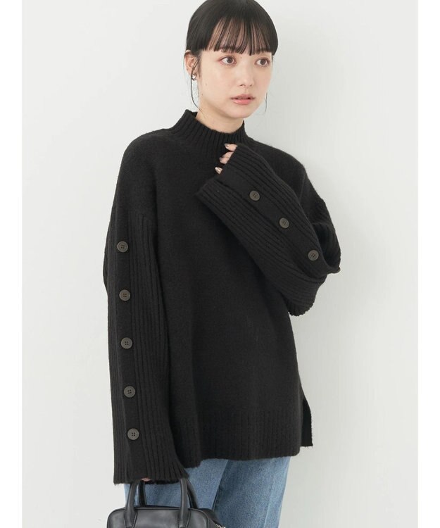 earth music&ecology 袖ボタンニットプルオーバー Black
