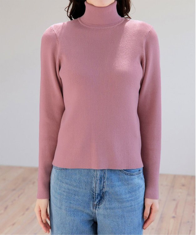 Tiaclasse L 【新色追加・洗える】リブタートルニット ピンク