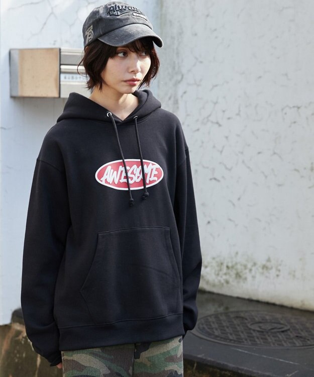 WEGO 【ユニセックス着用ITEM】リラックスフィットオーバルロゴパーカー ブラック