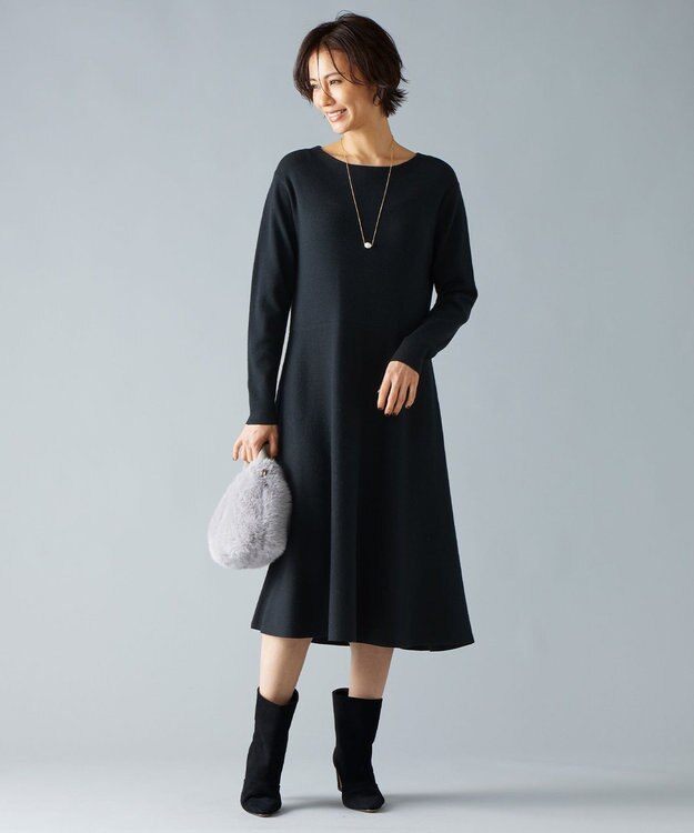 自由区 S 【セットアップ対応】ヴィスコースウールニット ワンピース ブラック系