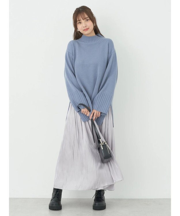 earth music&ecology アンチピリングリブハイネックチュニック Blue