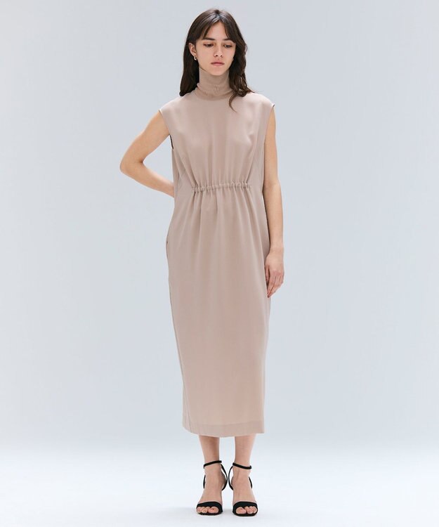 BEIGE， 【洗える】FLEUR / ニットコンビハイネックノースリーブドレス Beige