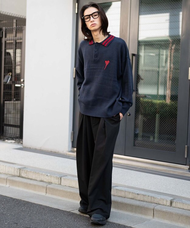 WEGO ラインポロニットプルオーバー ネイビー