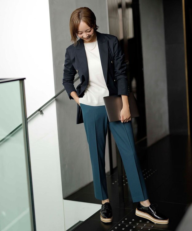 ANY SIS 【蓄熱効果】サーモトロン 2WAYストレッチ テーパードパンツ ディープグリーン