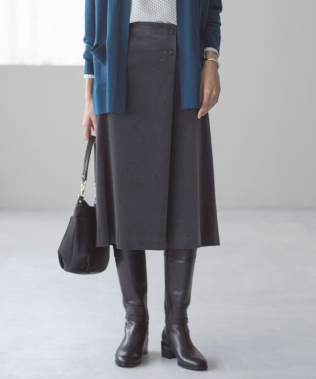 J.PRESS LADIES L 【洗える・吸水速乾】AIRDUROY LIGHT コーデュロイ スカート グレー系