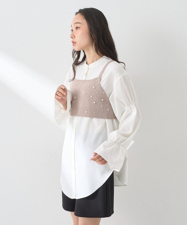 earth music&ecology ＳＥＴ２点パールビスチェ＋シャツ Beige