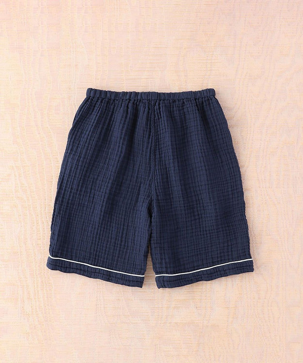 UCHINO クレープガーゼ　パイピング　半袖　レディス　パジャマ ダークブルー