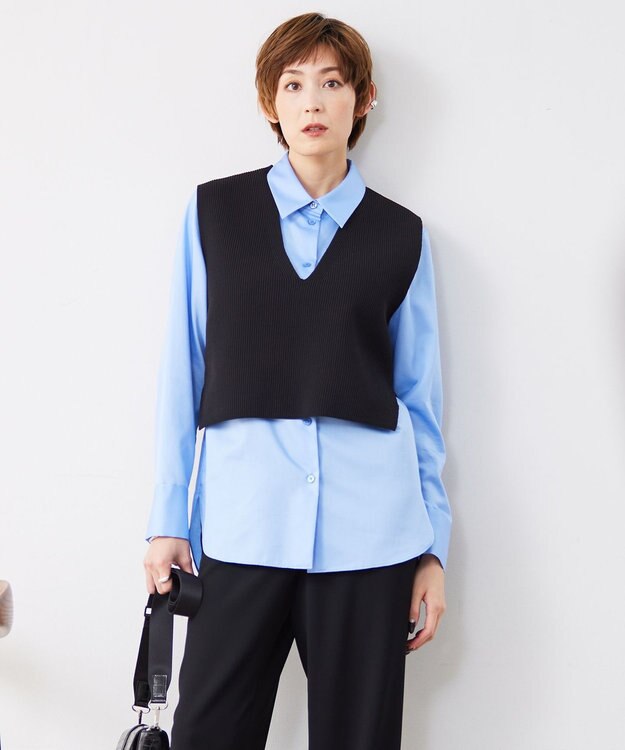 ICB 【洗える】リサイクルポリエステルハイゲージ  ニットベスト ブラック系