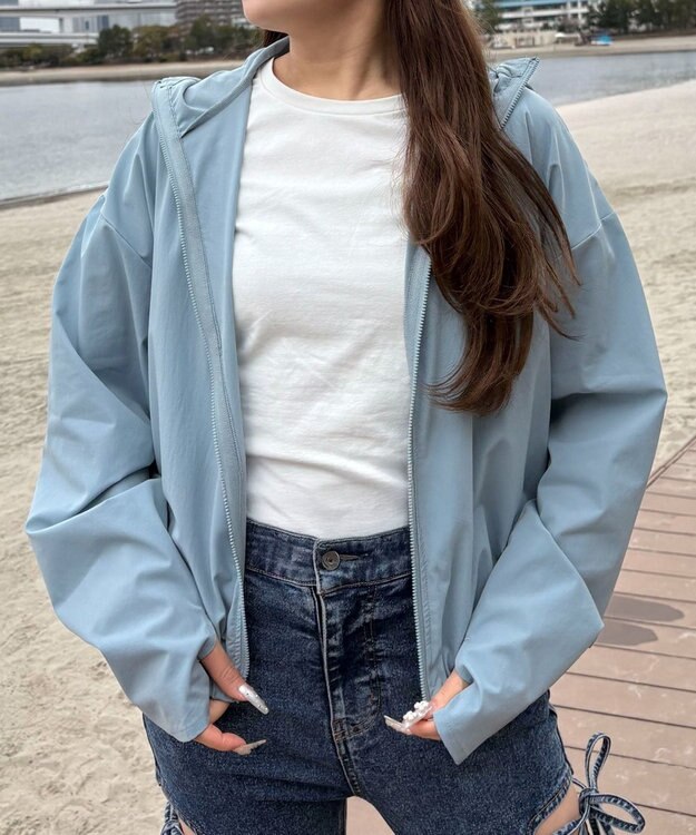 WEGO 【日焼け対策/セットアップ対応】ラッシュガードZIPパーカー ブルー