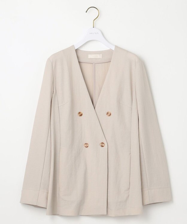 ANY SIS 【洗える】ノーカラーライト ジャケット アイボリーベージュ