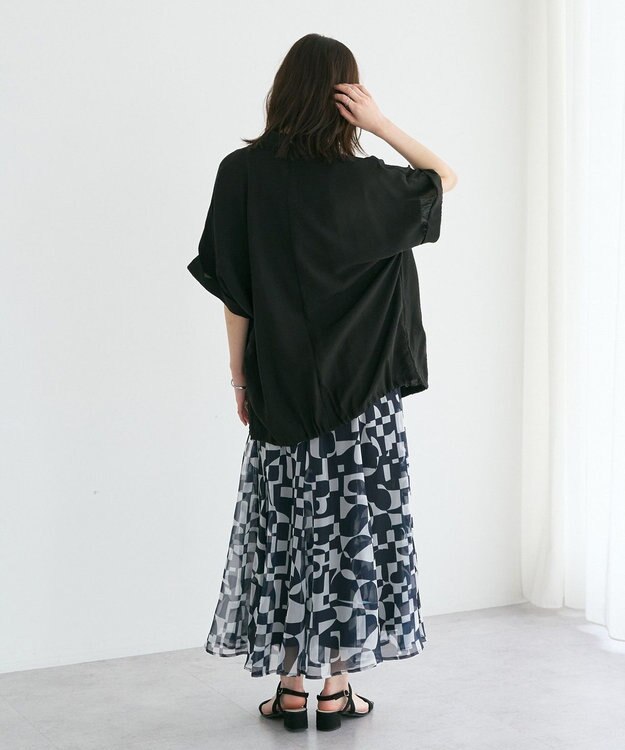 YECCA VECCA アート柄シアーロングスカート Black