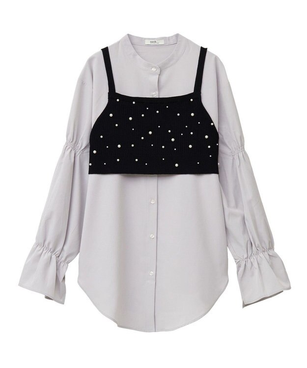 earth music&ecology ＳＥＴ２点パールビスチェ＋シャツ Black