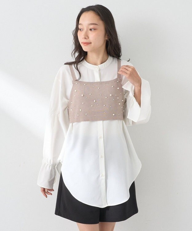 earth music&ecology ＳＥＴ２点パールビスチェ＋シャツ Beige