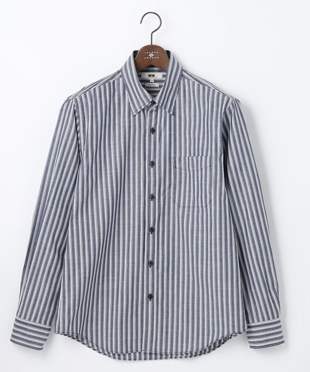 JOSEPH ABBOUD 【オーガニックコットン】JOE COTTON シャンブレーサテンストライプ シャツ ネイビー系1