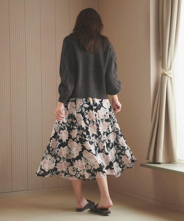 Feroux 【洗える】サイドケーブルバルキー カーディガン グレー系