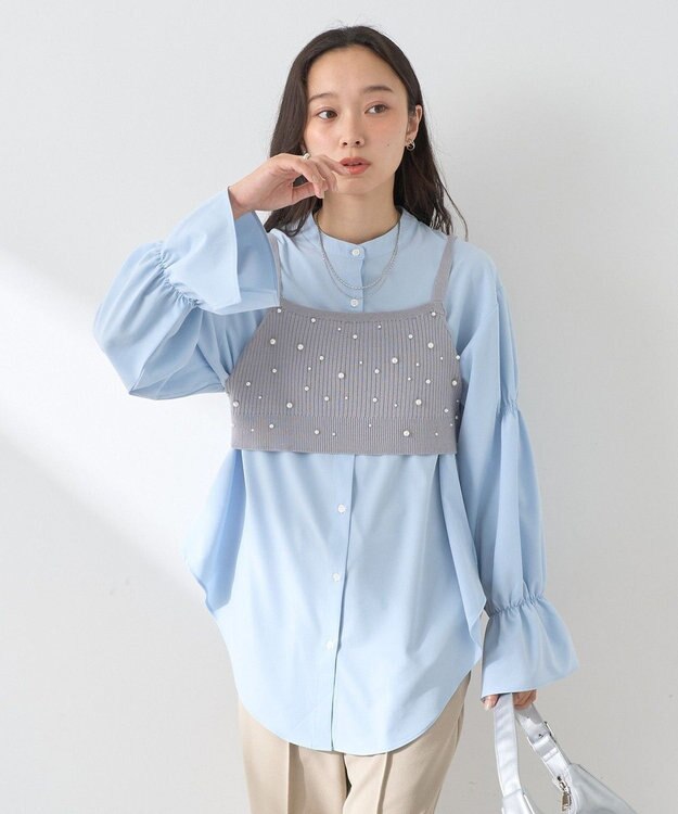 earth music&ecology ＳＥＴ２点パールビスチェ＋シャツ Gray
