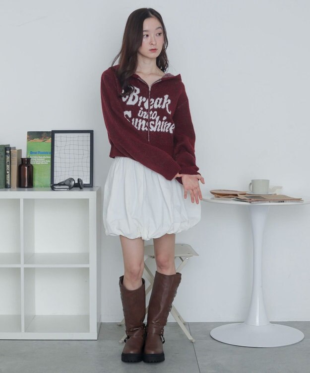 WEGO フラッフィーグラフィックジャガードニットZIPパーカー レッド