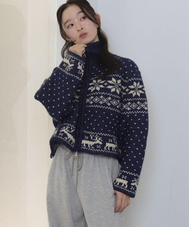 WEGO ノルディックZIPニット ブルー