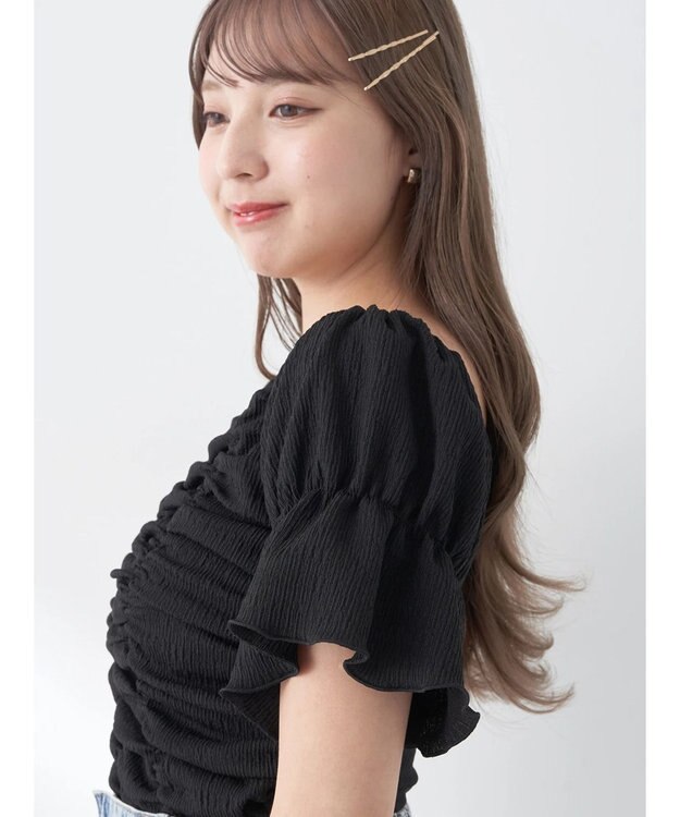 earth music&ecology カットシャーリングプルオーバー Black