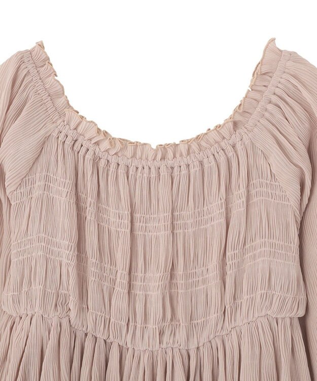 earth music&ecology 【2WAY】シャーリングフリルオフショルブラウス Pink Beige