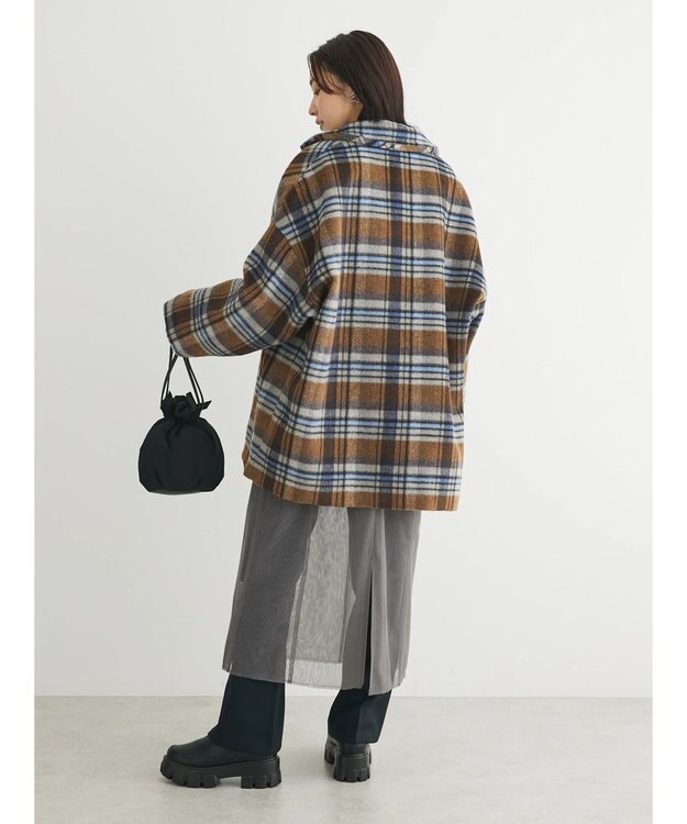 Green Parks ・ＥＬＥＮＣＡＲＥ　ＤＵＥ　シャギーチェックミドルコート Brown