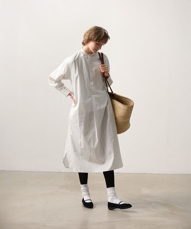 LENO STRIPE SHIRTS DRESS / ストライプシャツドレス WHITE STRIPE