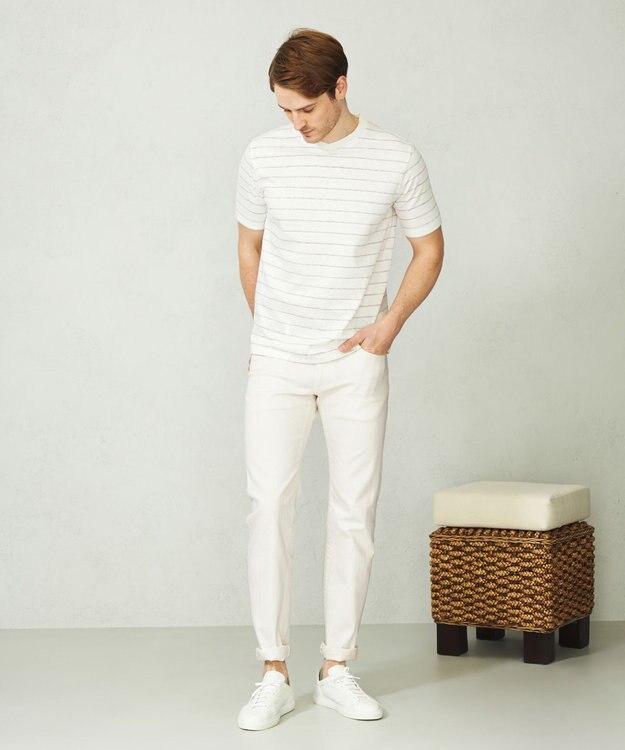 JOSEPH ABBOUD 【清涼感/吸水速乾】リネンハニカムボーダーＴシャツ ホワイト系2