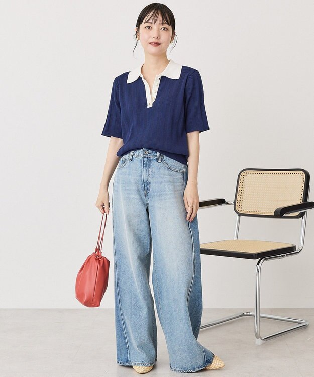 AMERICAN HOLIC 襟配色ニットポロ Navy
