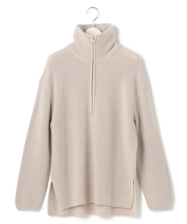 23区 L 【洗える】ウールコード ハーフジップ ニット ライトベージュ系