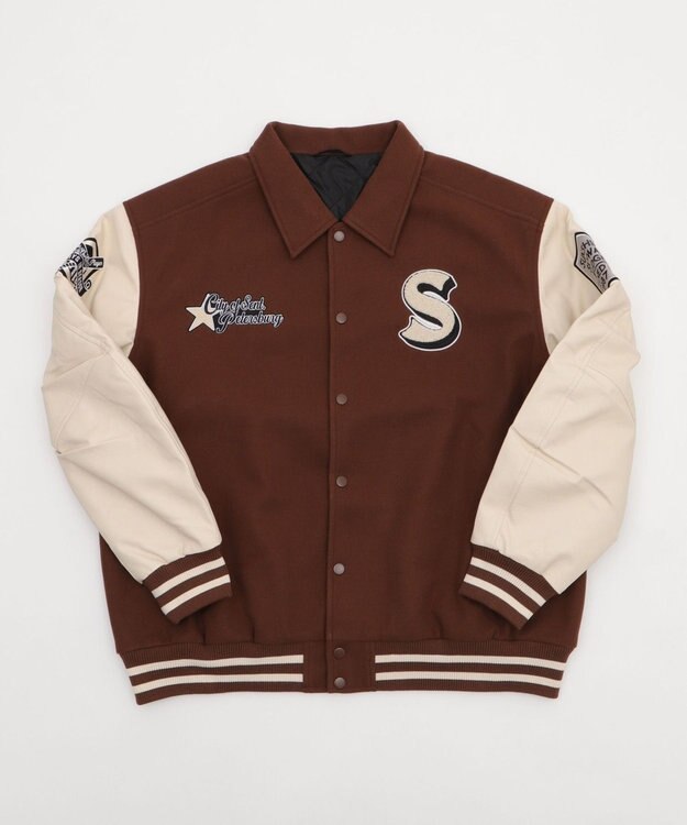 WEGO 【25年秋冬新作/ユニセックス着用ITEM/SMLサイズ展開】メルトンワッペンスタジャン ブラウン