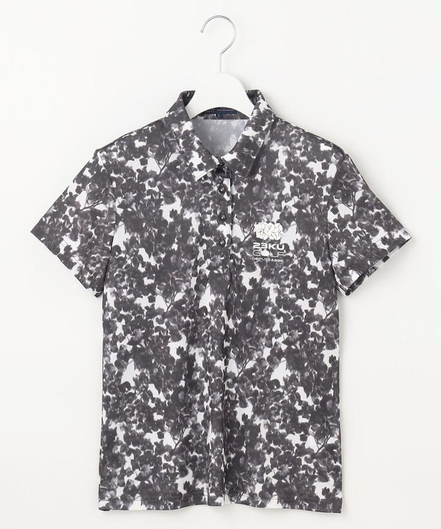 23区GOLF 【WOMEN】【接触冷感・UVケア・吸水速乾】ブーゲンビリア柄 ポロシャツ ブラック系5