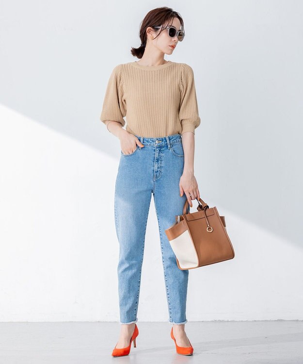 組曲 S 【洗える】CHAIギャザースリーブ ニット ベージュ系