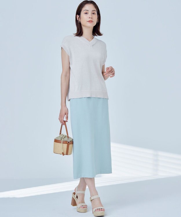 組曲 【WEB限定・前後着用可】コットンポリエステル杢プルオーバー ニット グレージュ系