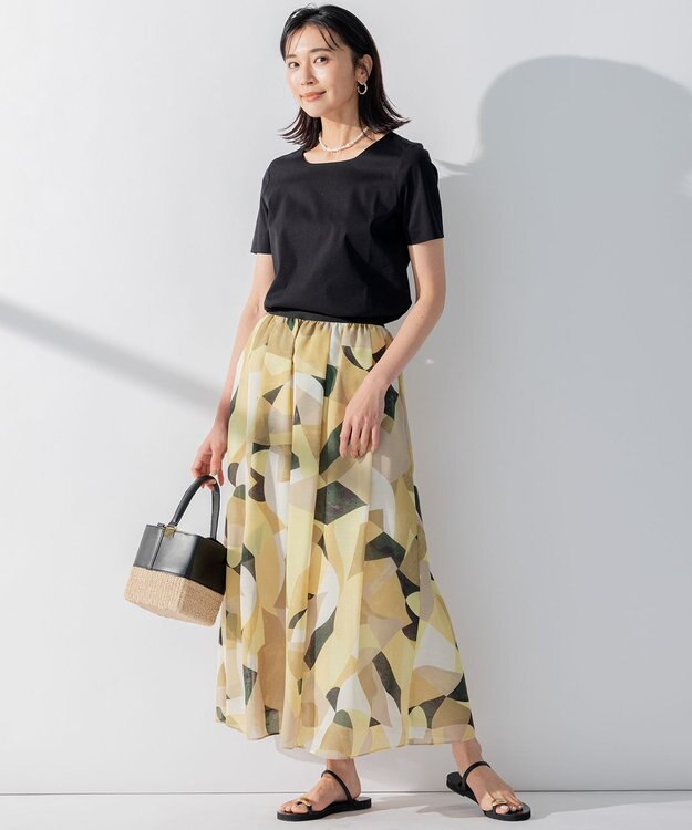 23区 L 【洗える】ダブルスムース スクエアネック カットソー ブラック系