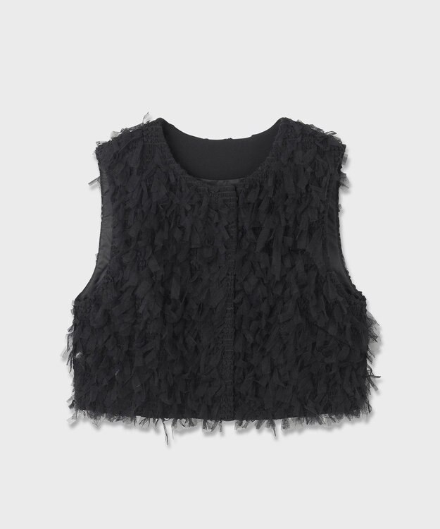 GRACE CONTINENTAL コンパクトフリンジベスト ブラック