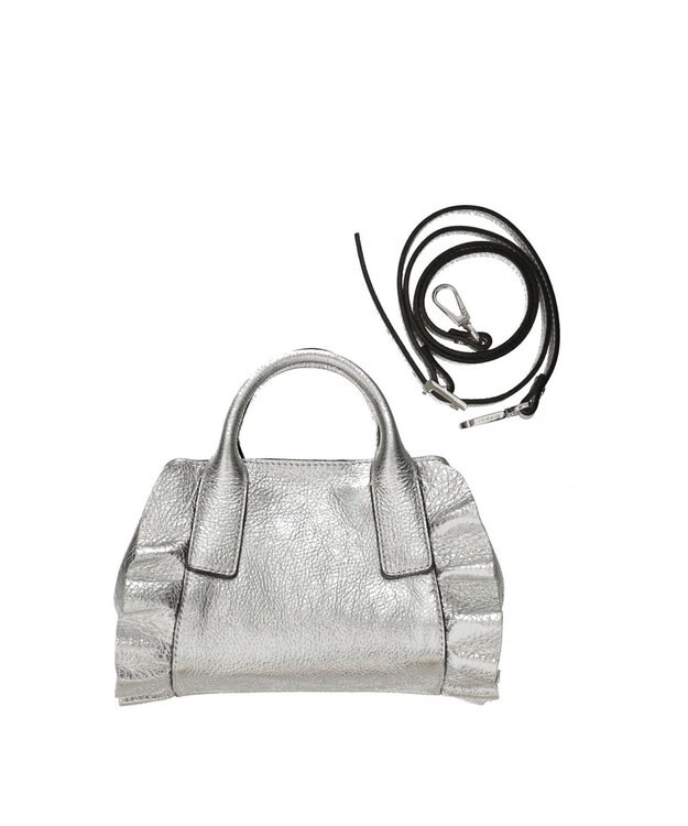 INTER-CHAUSSURES 【RIPANI】メタリックレザーフリルデザインミニバッグ シルバー