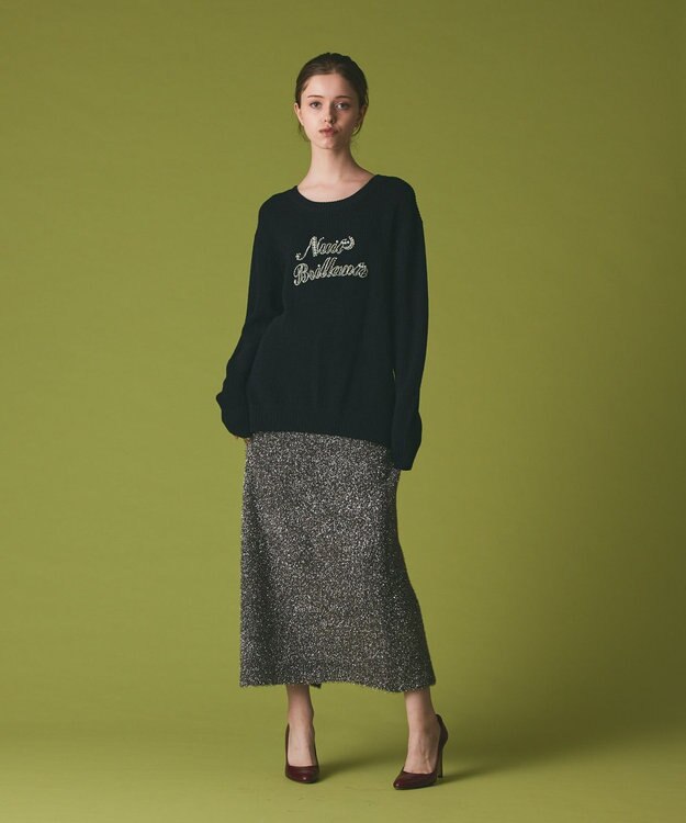 GRACE CONTINENTAL ビジューロゴニットトップ ブラック