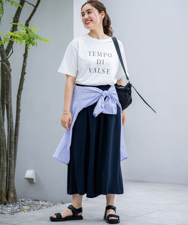 23区 L 【Lサイズ限定/吸水速乾/UVカット/接触冷感/】ストレッチジョーゼット ガウチョパンツ ネイビー系