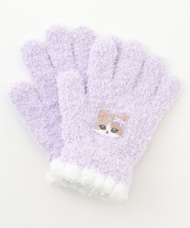 ANY KIDS アニマル 刺繍 手袋 サックスブルー×ネコ