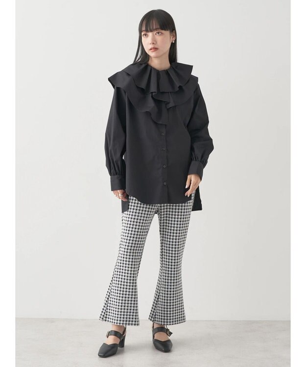 earth music&ecology ラッフルフリルチュニックブラウス Black