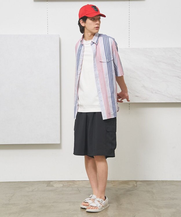 J.PRESS YORK STREET 【UNISEX】ランダムストライプ シャツ レッド系1