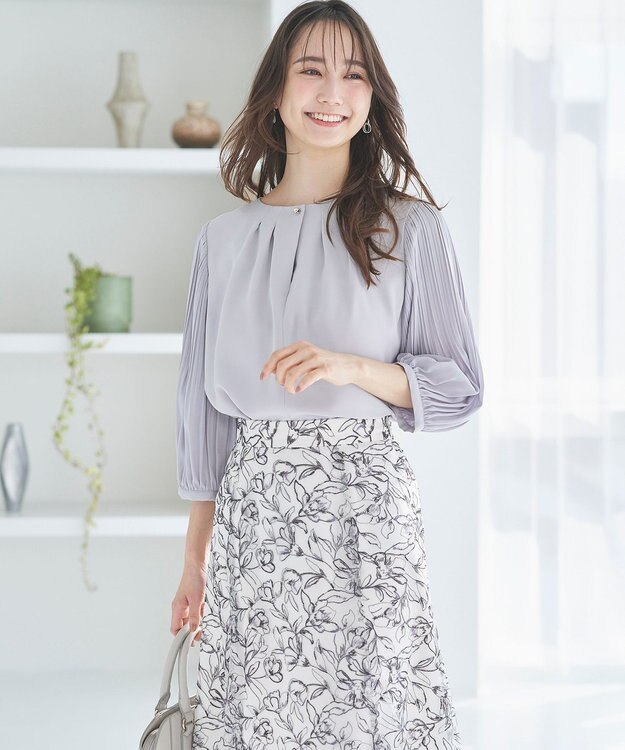 ANY SIS S 【洗える】プリーツスリーブ ブラウス ライトブルー