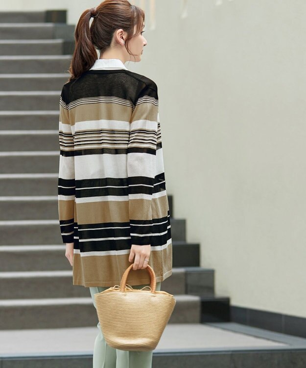 Tiaclasse マルチボーダーカーディガン ブラック