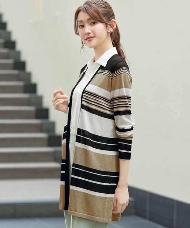 Tiaclasse マルチボーダーカーディガン ブラック