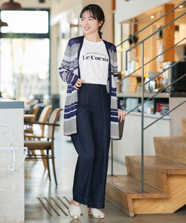 Tiaclasse マルチボーダーカーディガン ネイビー