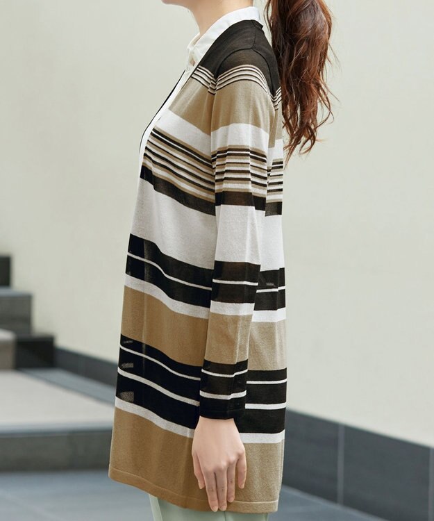 Tiaclasse マルチボーダーカーディガン ブラック