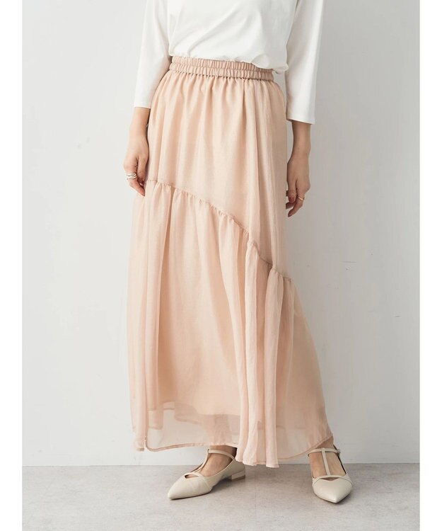 YECCA VECCA 箔プリントシアーギャザースカート Light Beige