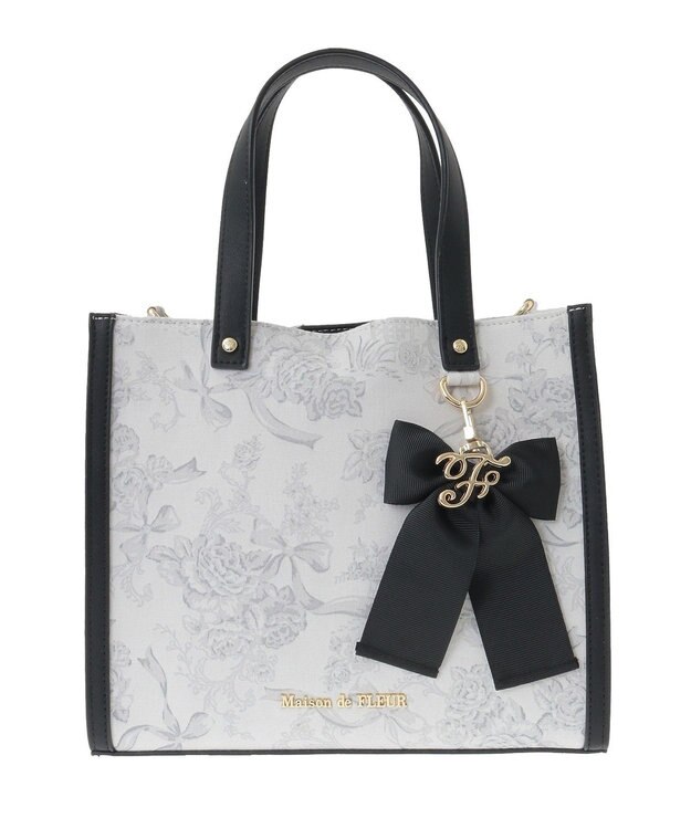 Maison de FLEUR フラワーガーデンプリント2Wayスクエアトート Black
