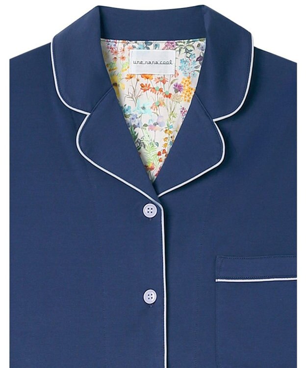 une nana cool 【綿100%】60/2 やわらか天竺 半袖開襟パジャマ MADE WITH LIBERTY FABRIC ダークブルー